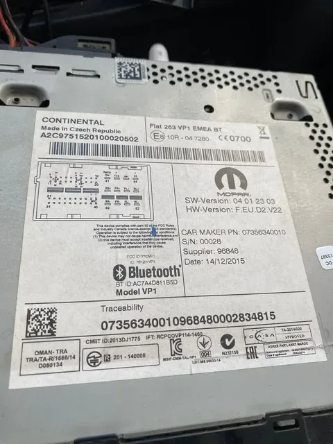Fiat Egea Continental / Mopar Teyp Seri Numarası Etiketi ve Barkod Konumu