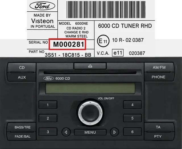 Ford M Serisi Teyp Seri Numarası Etiketi ve Barkod Konumu