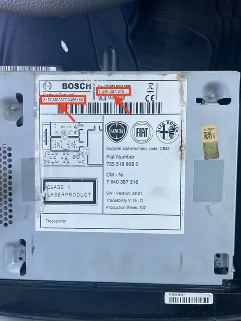 Görsel 1: Peugeot Bipper / Boxer Bosch-Blaupunkt Etiketi