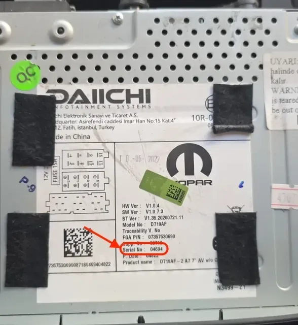 Görsel 3: Peugeot Daiichi Dokunmatik Ünite Etiketi
