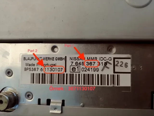Görsel 1: Nissan Bosch & Blaupunkt (Part 1 + Part 2 = 10 Hane)